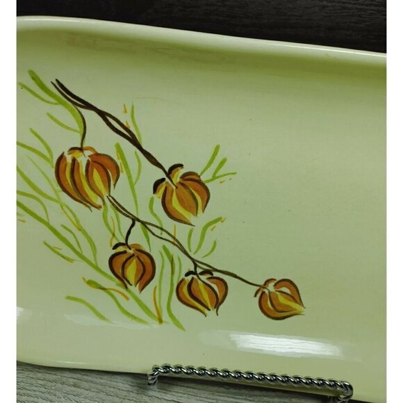 Red Wing Hand Painted Yellow Floral Dinnerware Curved Platter Stamp Rolling Tray - Picture 7 of 12